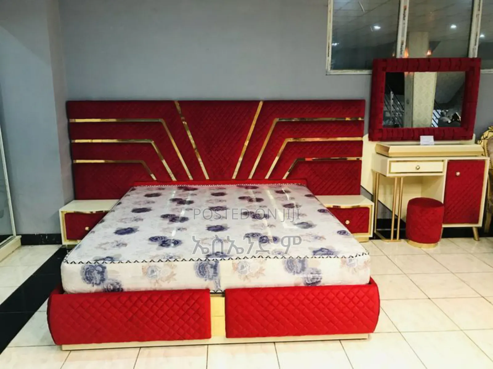 Red Color Nice Frame Work Bed Design