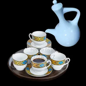 Coffee Set Ceramic Erhiopian Kettle Jebena 6 Coffee Cups