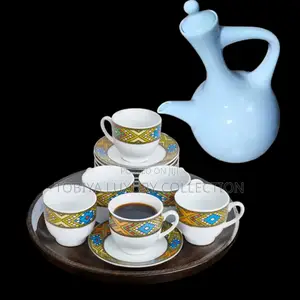 Coffee Set Ceramic Erhiopian Kettle Jebena 6 Coffee Cups