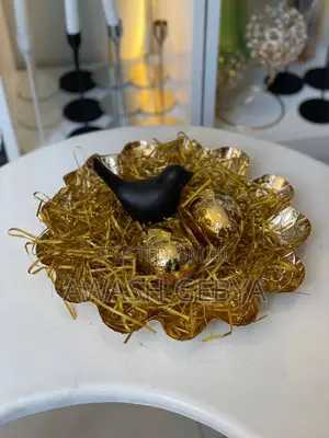 Golden Tray With Eggs and Bird Set