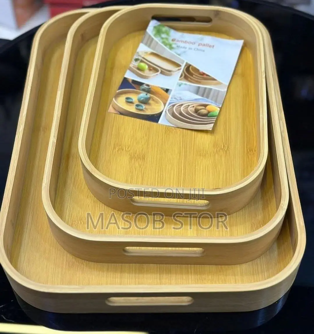 Bamboo Pallet Serving Tray /ባለ 3 ከቀርቀሃ የተሰሩ ሰርቪሶች