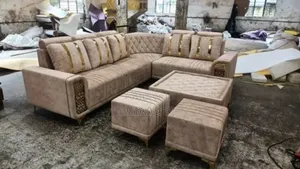 Photo - 6 Seater Wooden L Shaped Sofa Design With Table