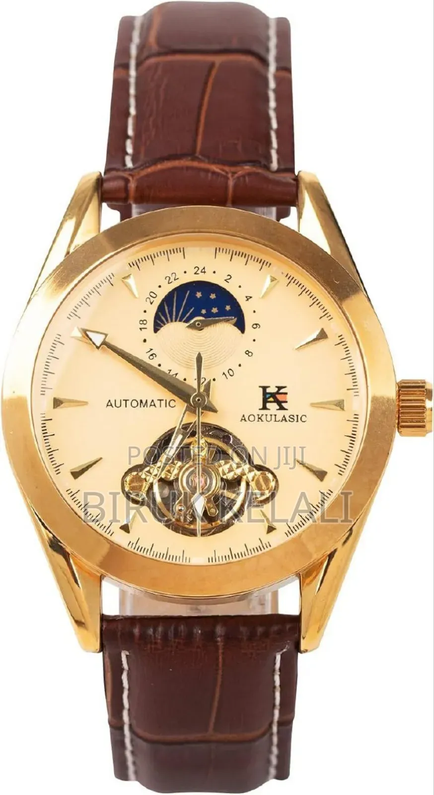 Aokulasic Men's Hollow Leather Automatic Luxury Watch