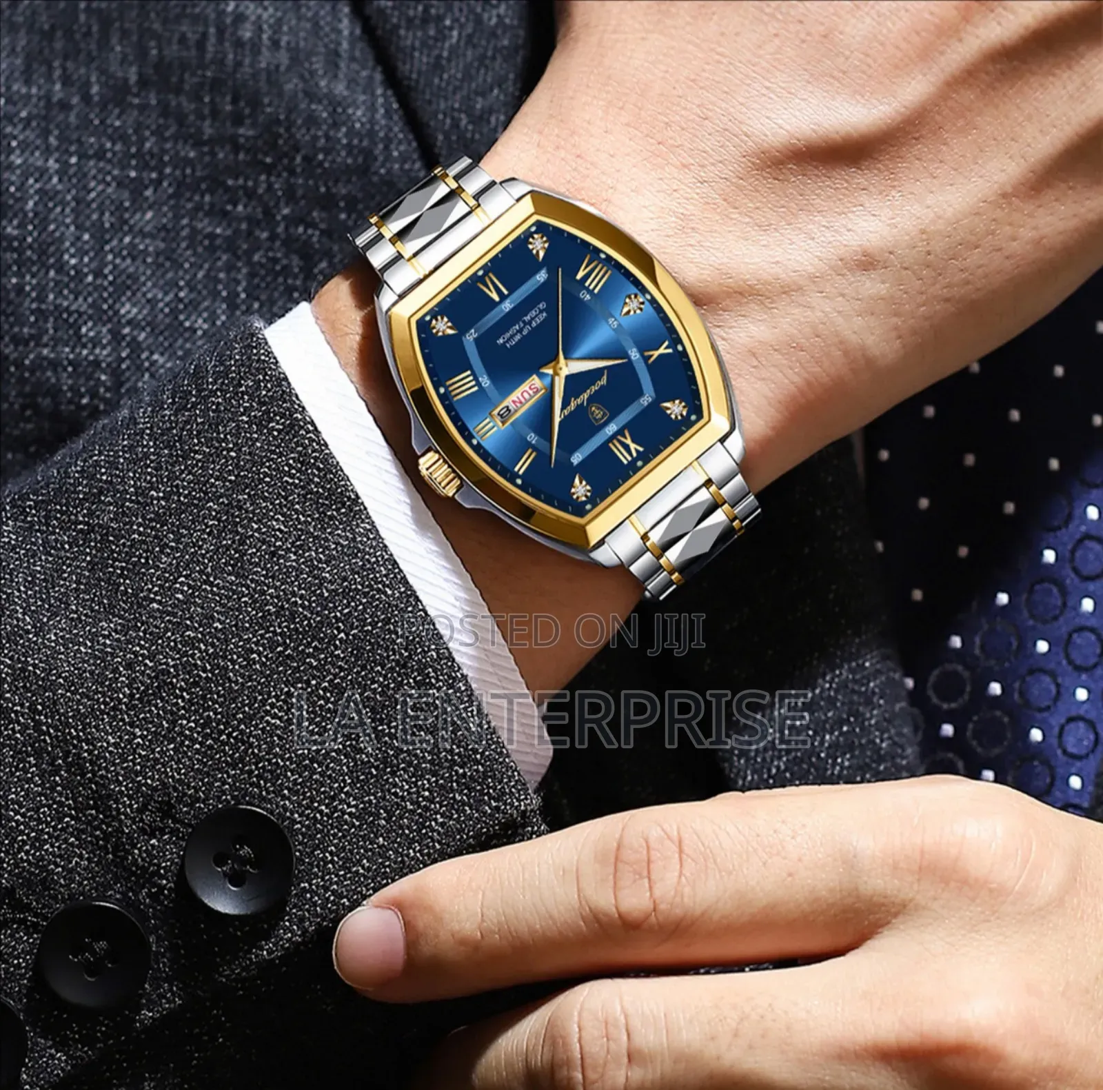 Poedagar Silver-Golden Strip Watch