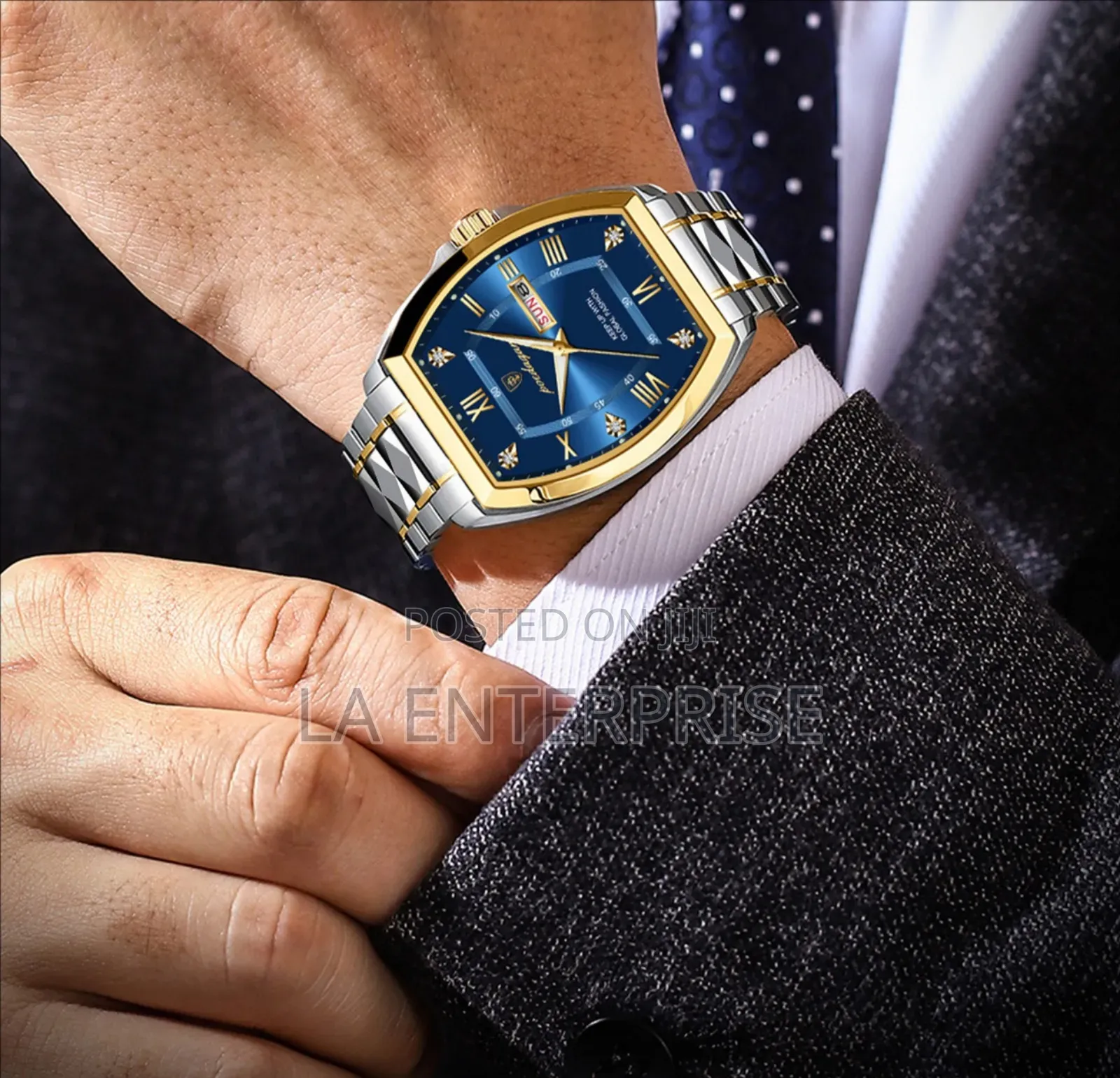 Poedagar Silver-Golden Strip Watch