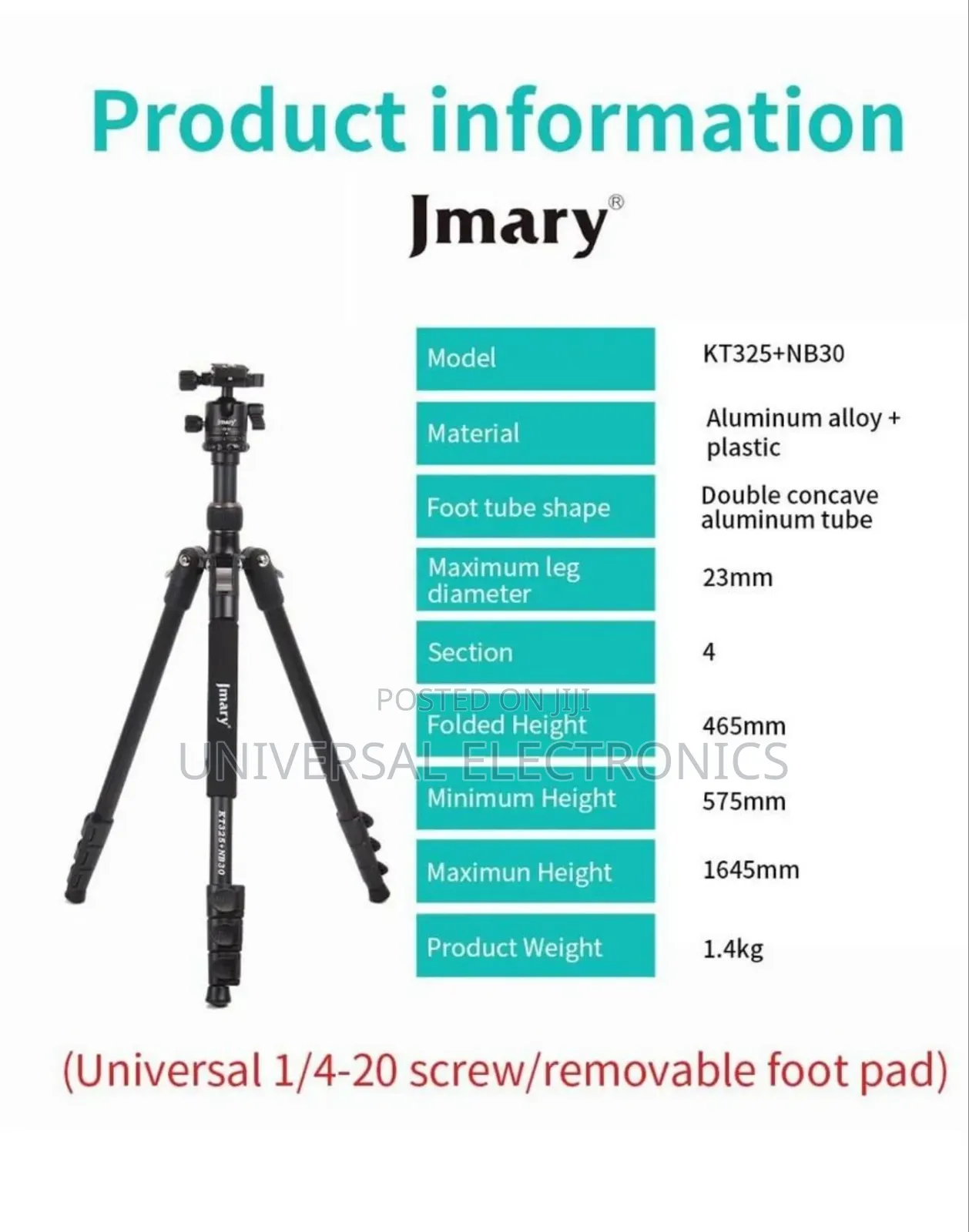 Jmary 2-in-1 Aluminum Alloy Tripod With Panoramic Ball Head