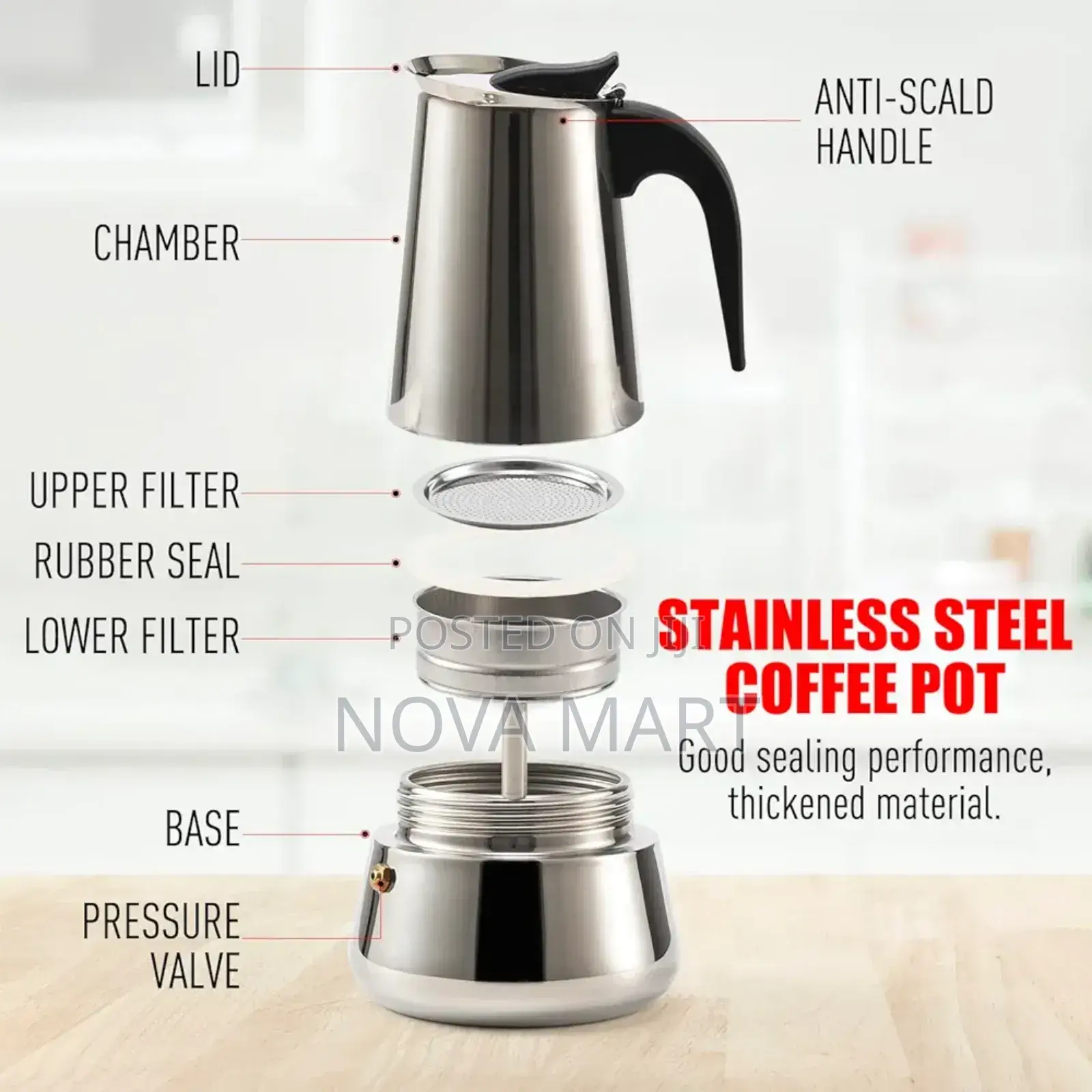 Alyster Moka Pot Italian Coffee Maker 6cup/10oz