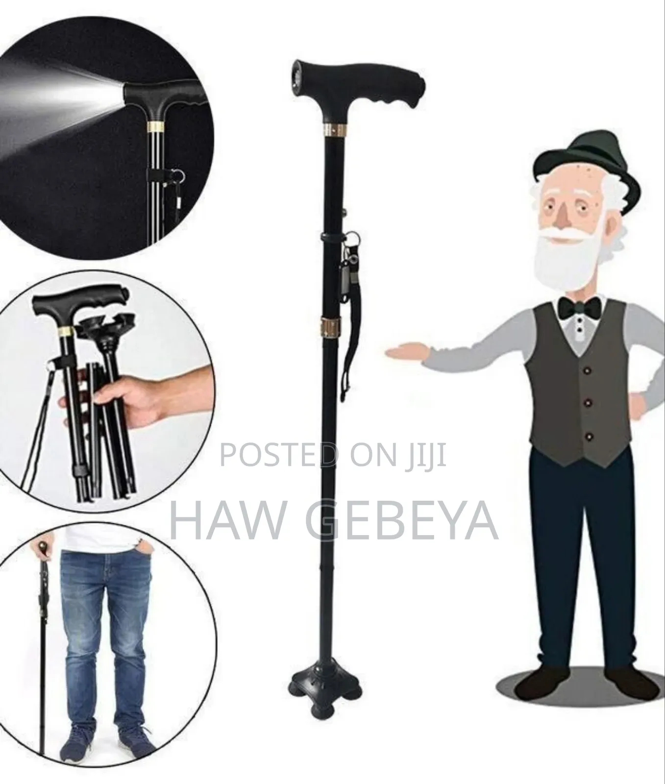 Adjustable Anti-Slip Walking Stick With Led Light