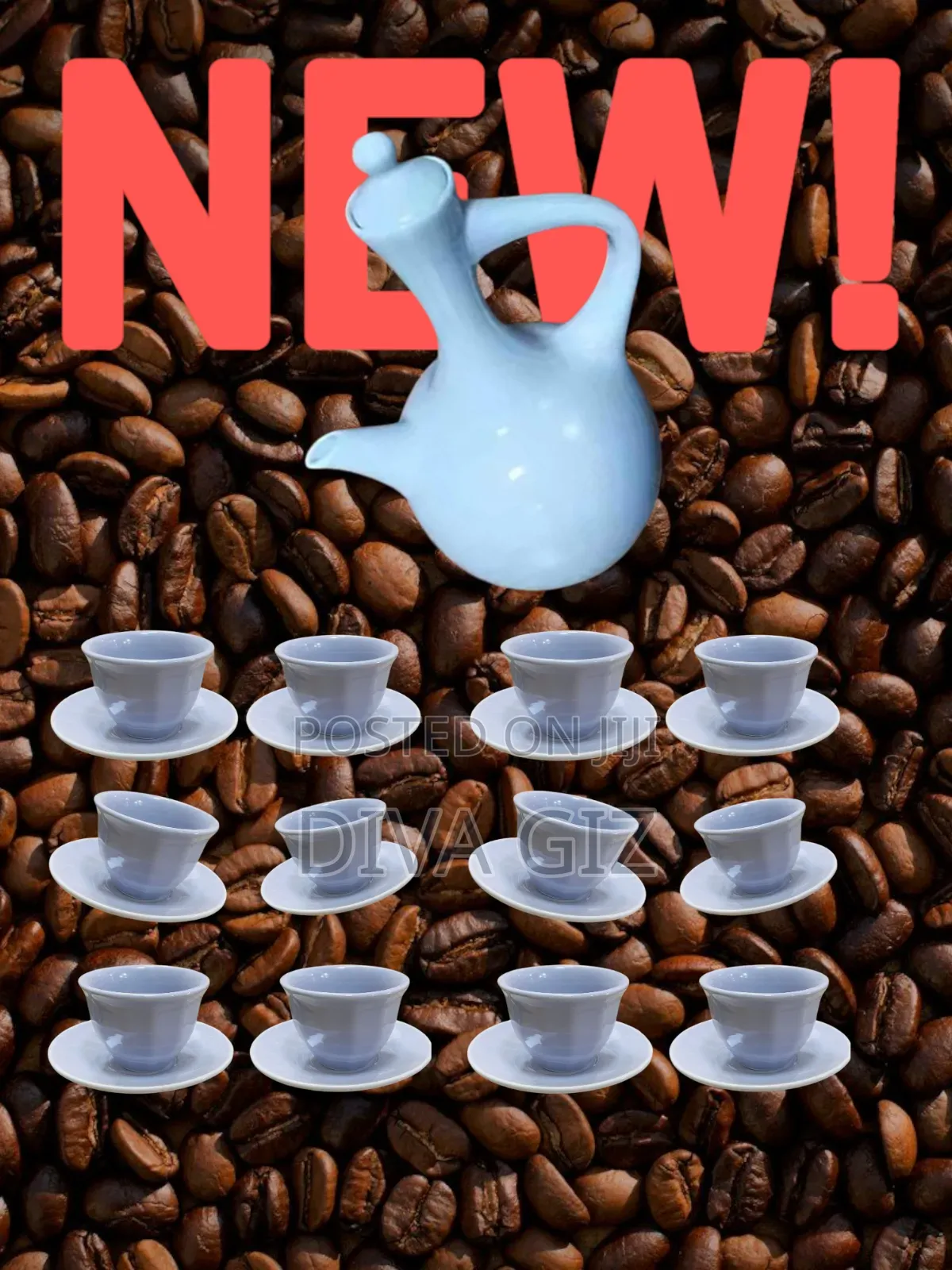 Ceramic Jebena With 12 Coffee Cups Set.