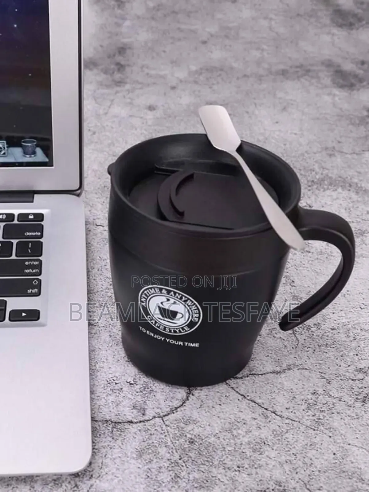 Stainless Still Coffee Mug With Spoon