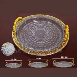 3 Sets Serving Acrylic Tray With Golden Handle