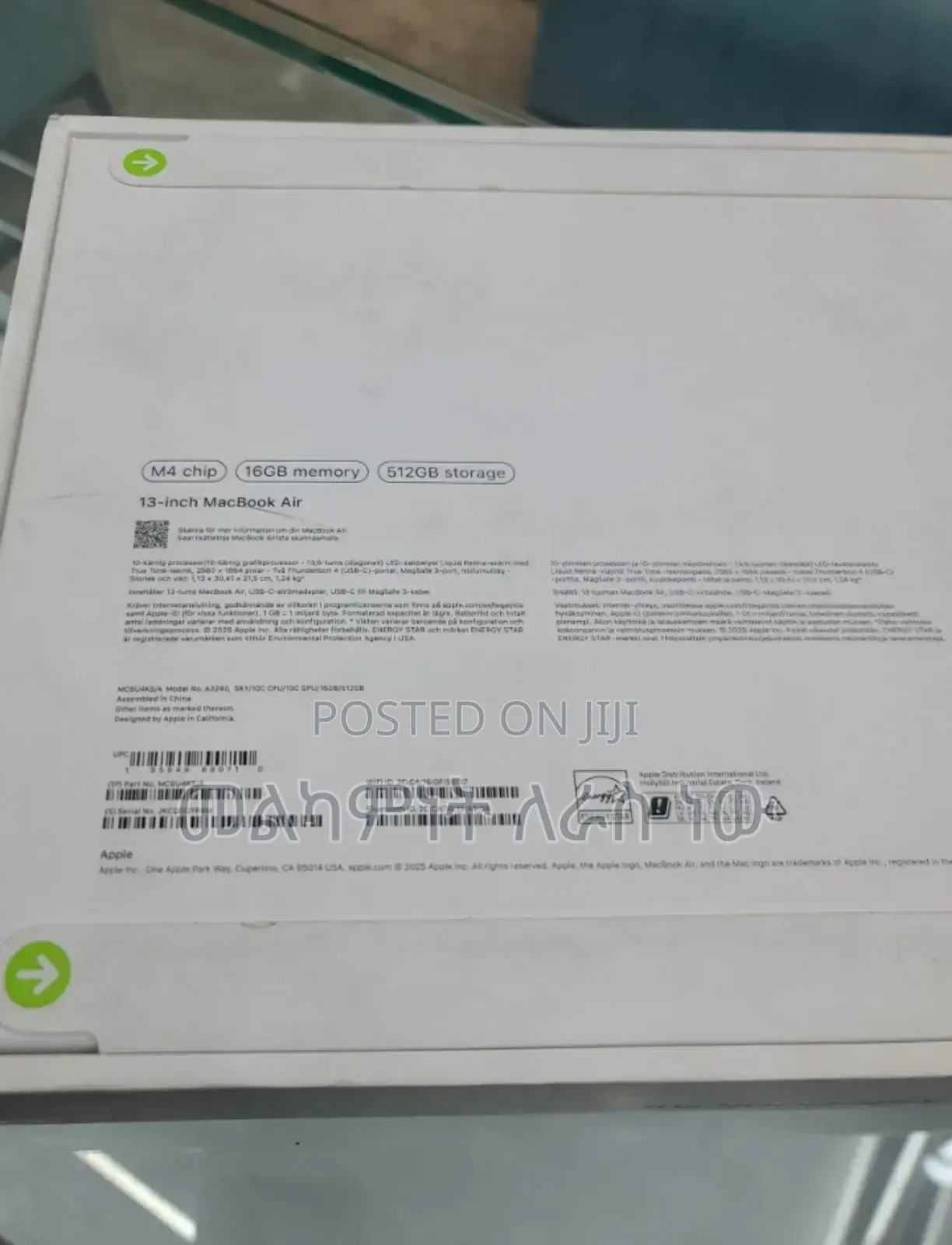 New Laptop Apple MacBook Air 2024 M3 13-Inch 16GB Apple M4 SSD 512GB