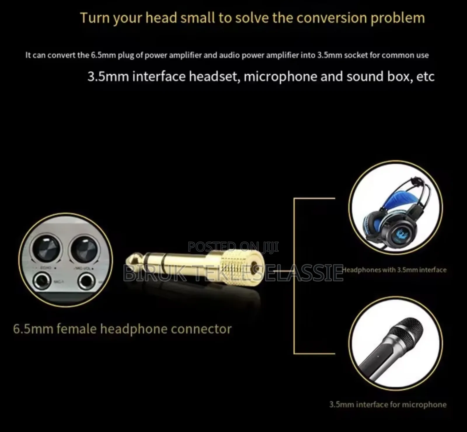 3.5mm Female to 6.5mm Male Jack Audio Sound Connector