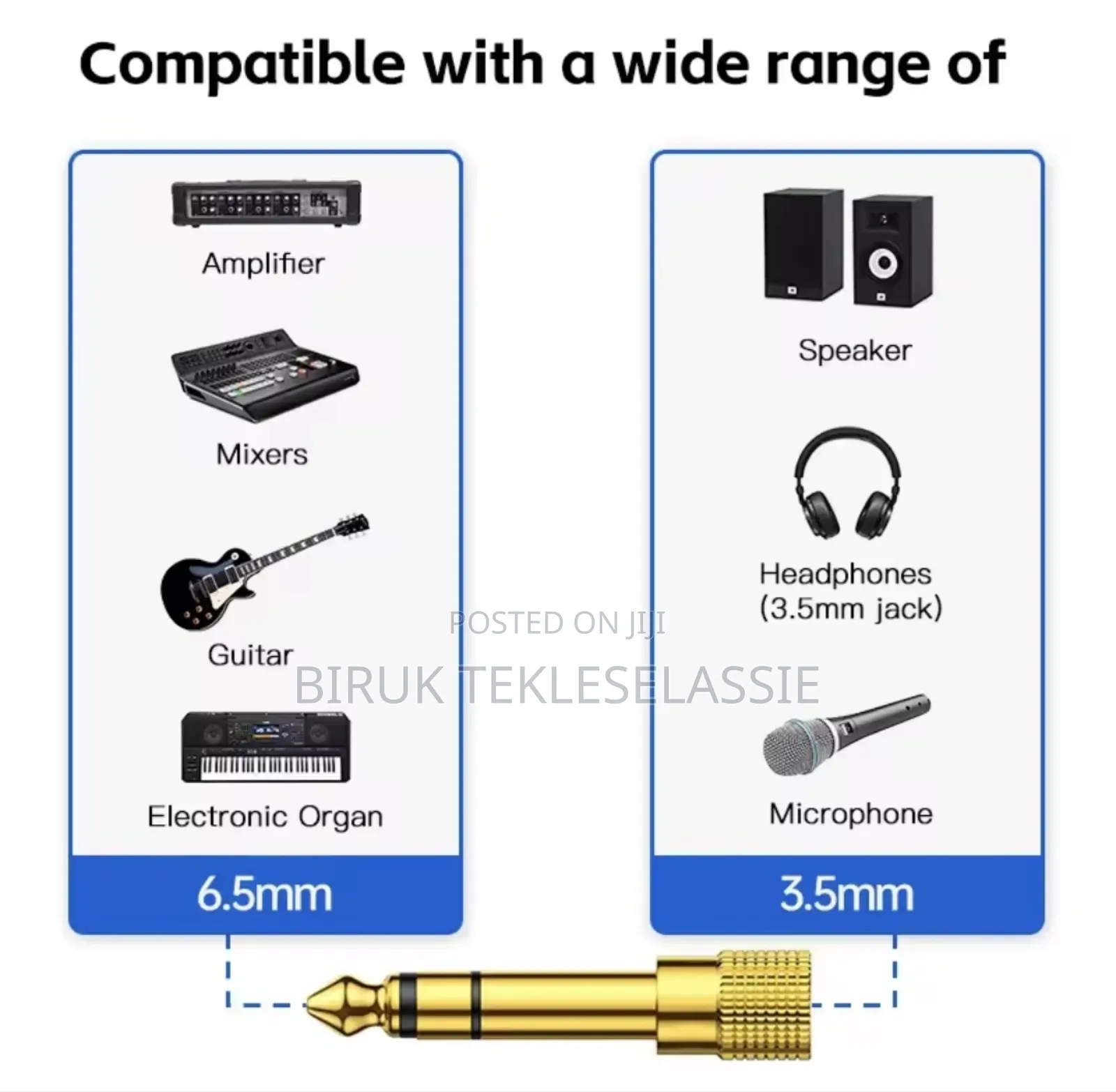3.5mm Female to 6.5mm Male Jack Audio Sound Connector
