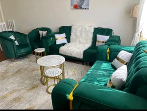 Photo - Elegant Emerald Green Velvet Sofa Set With Gold Trim