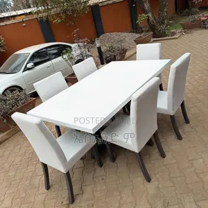 Photo - White Leather Dining Table 6 Person