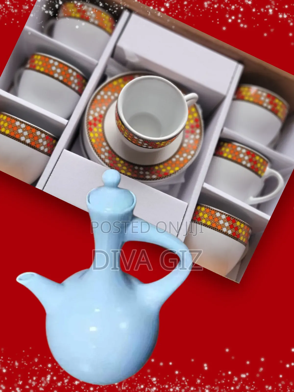 Ceramic Jebena With 12 Coffee Cups Set.