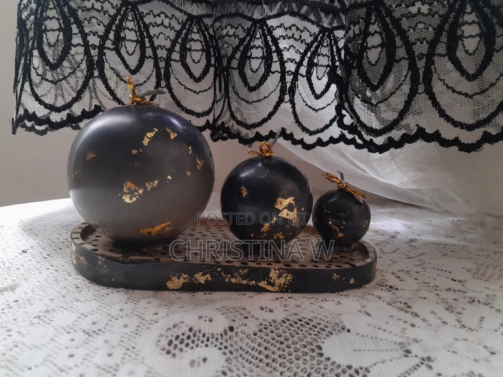 Luxury Black Gold Sphere Candle Set