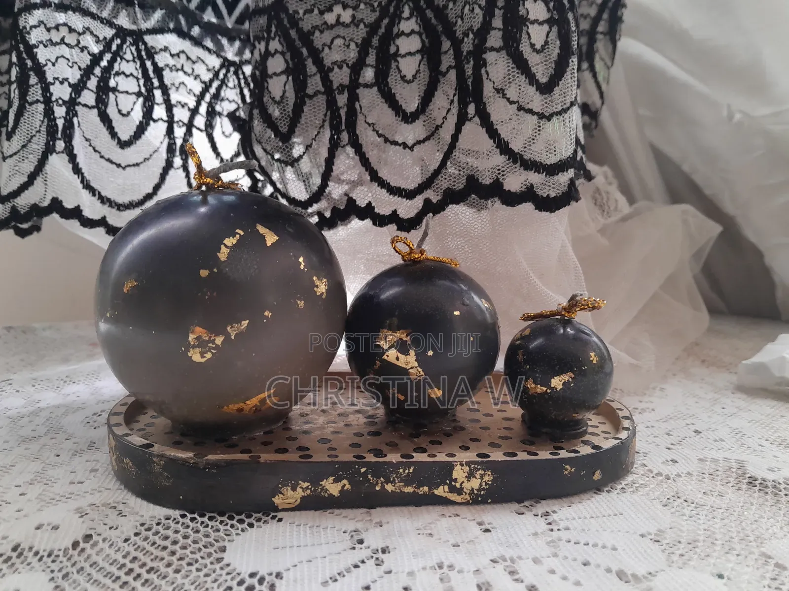Luxury Black Gold Sphere Candle Set