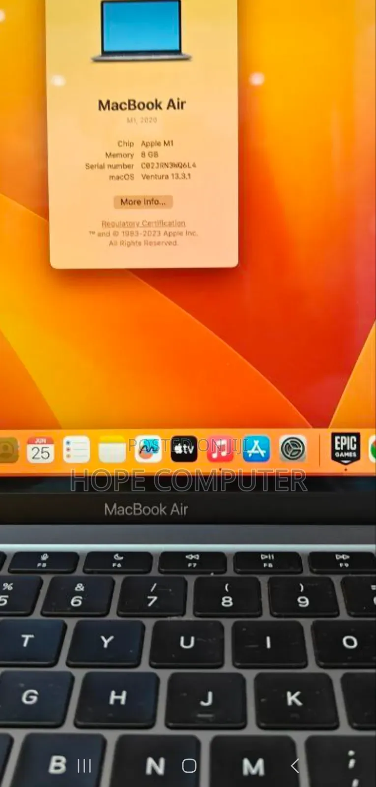 New Laptop Apple MacBook Air 2020 M1 8GB Apple M1 SSD 256GB