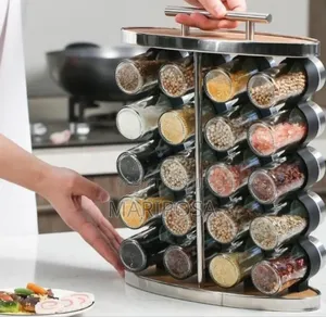 Photo - 16 Pcs Spice Carousel Glass Jar With Rack