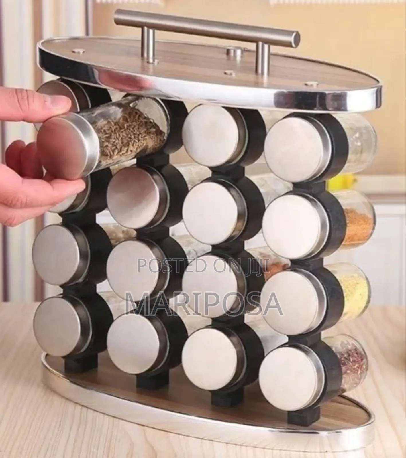 16 Pcs Spice Carousel Glass Jar With Rack
