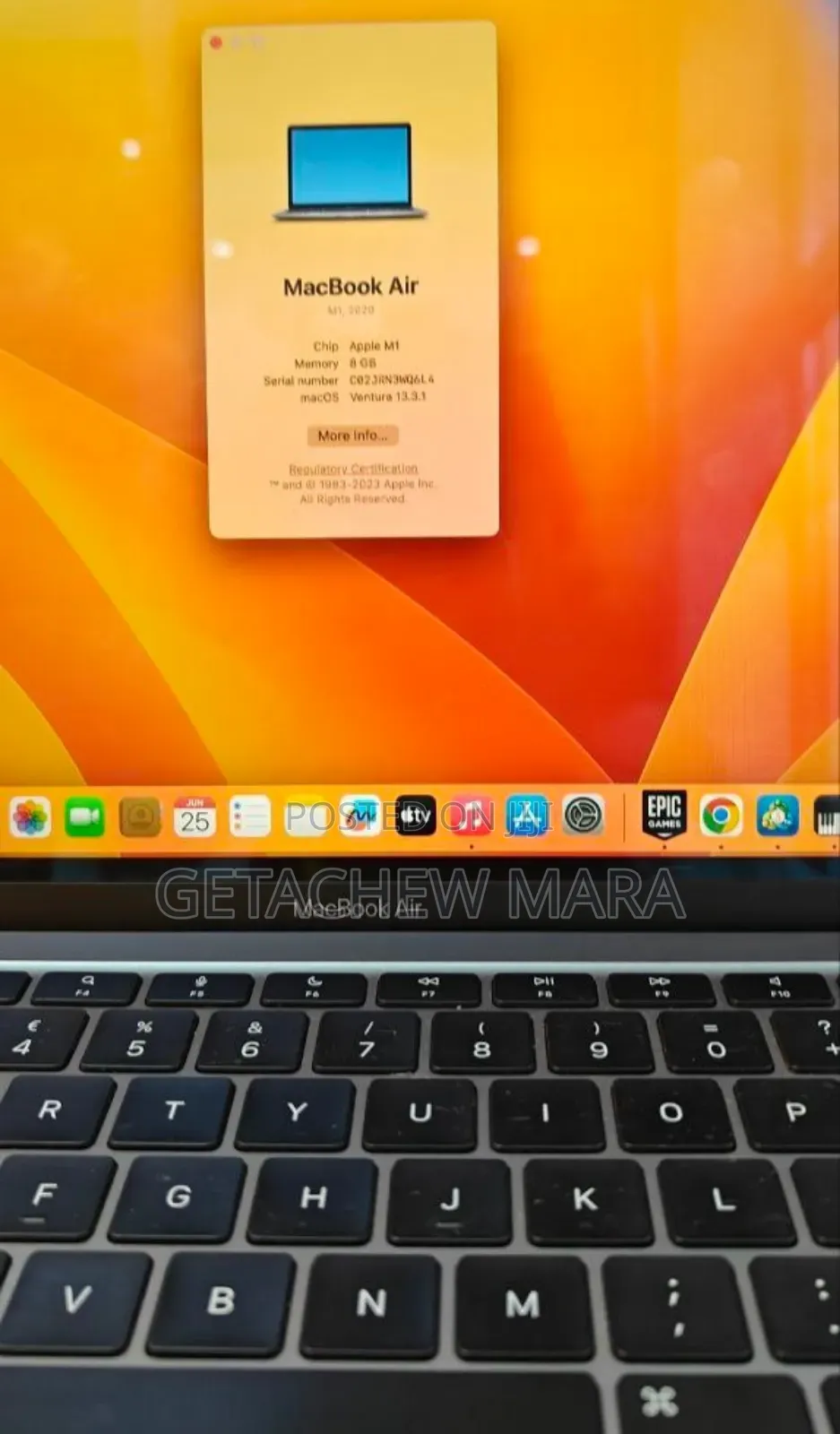 New Laptop Apple MacBook Air 2020 M1 8GB Apple M1 Pro SSD 256GB