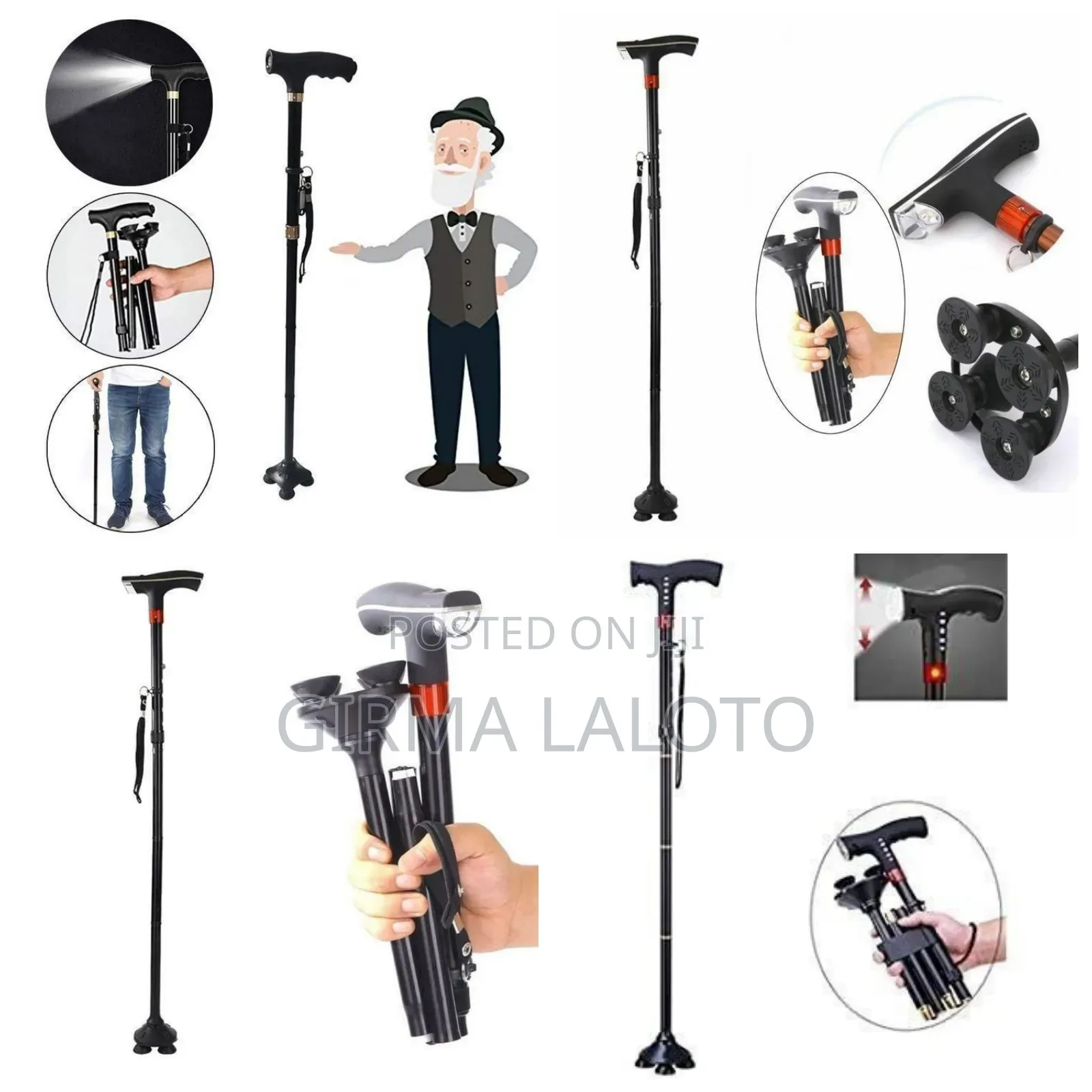 Adjustable Anti-Slip Walking Stick With Led Light
