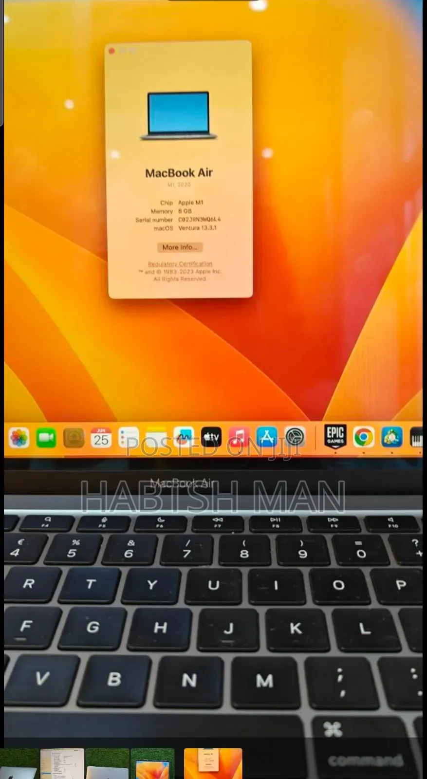 New Laptop Apple MacBook Air 2020 M1 8GB Apple M1 SSD 256GB