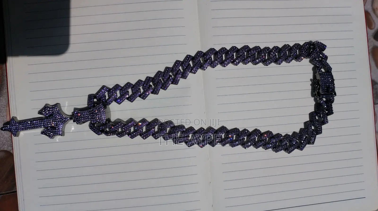 Iced Out Purple Cuban Chain With Cross Pendant