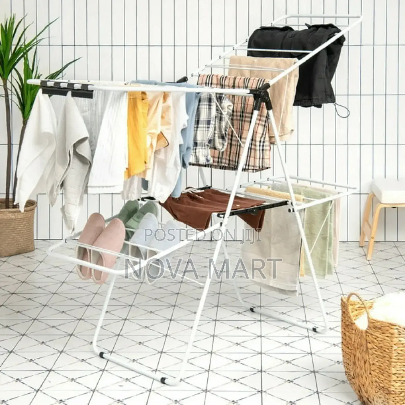 Gymax 2-Level Metal Foldable Airer Clothes Rack