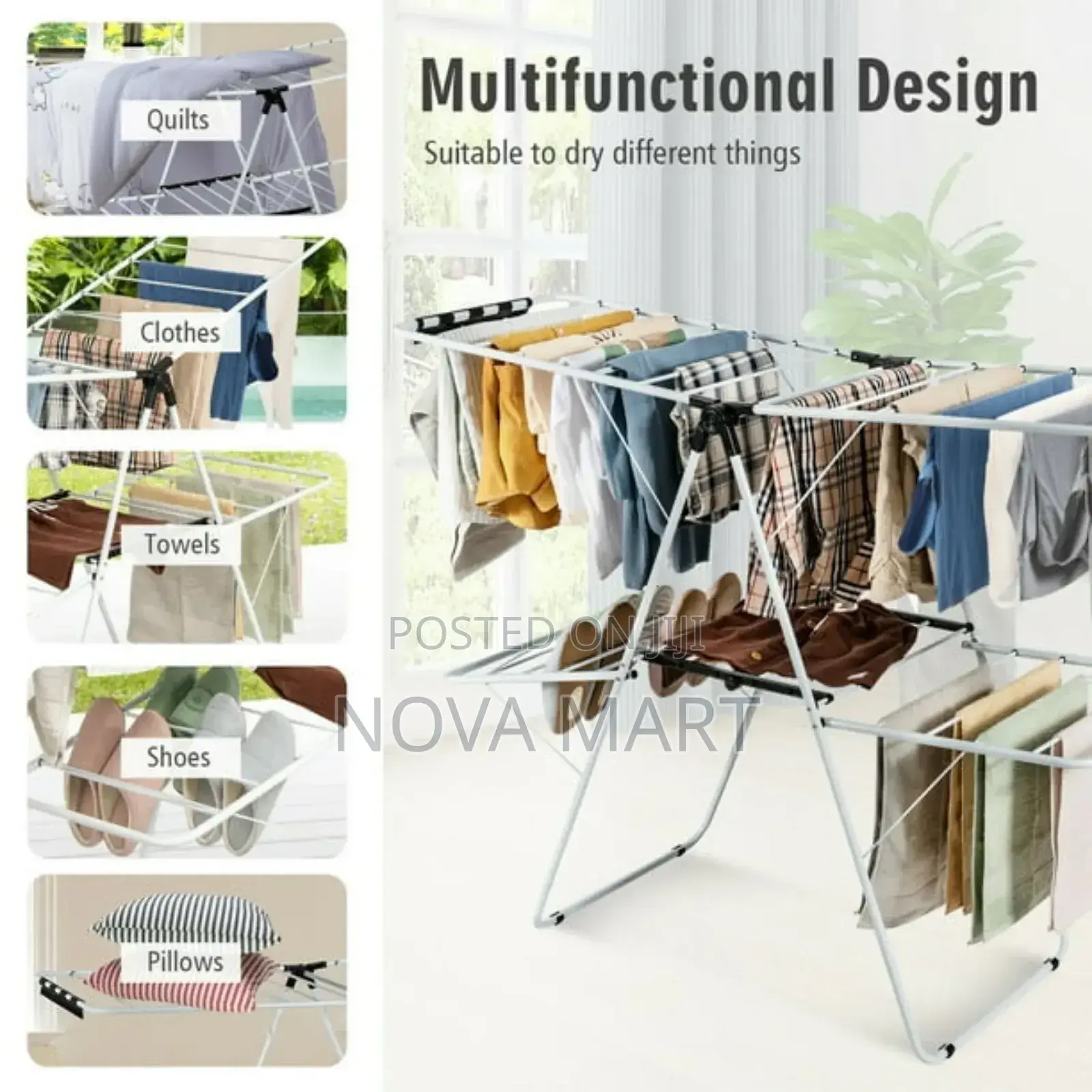 Gymax 2-Level Metal Foldable Airer Clothes Rack