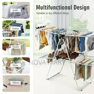 Gymax 2-Level Metal Foldable Airer Clothes Rack