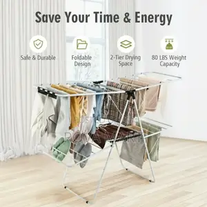 Gymax 2-Level Metal Foldable Airer Clothes Rack