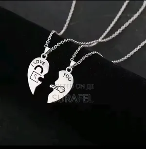 Photo - Couple Heart Puzzle I Love You Lock Key Pendant Couple Gift
