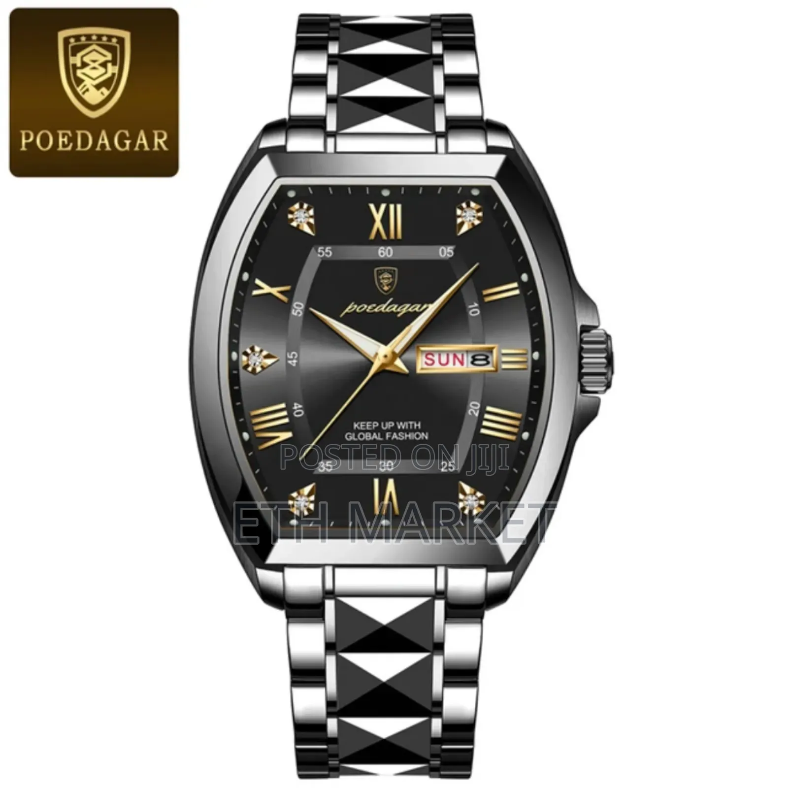 Poedagar Stainless Steel Watches for Man Luminous Date Week