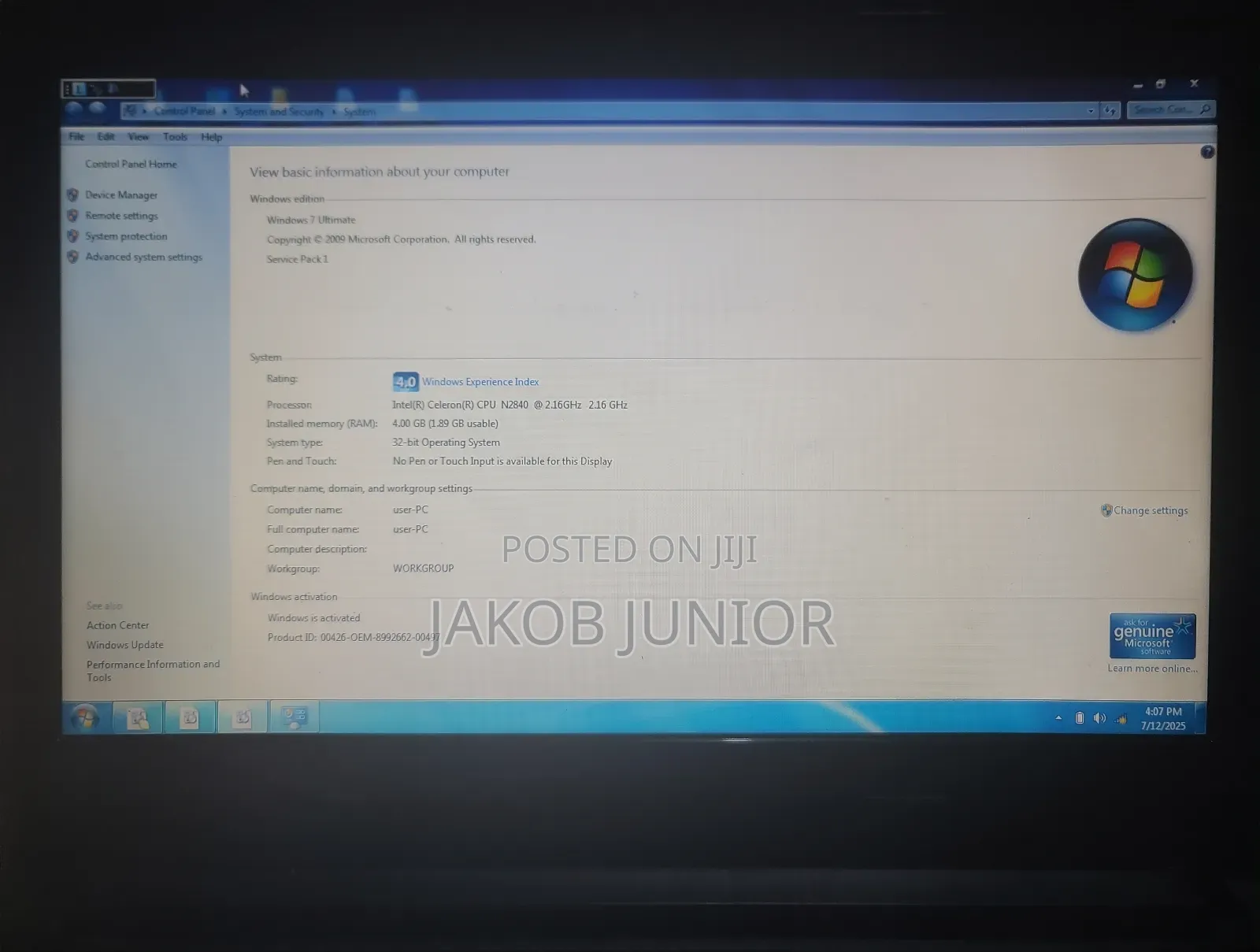 Laptop Lenovo 4GB Intel Celeron HDD 500GB