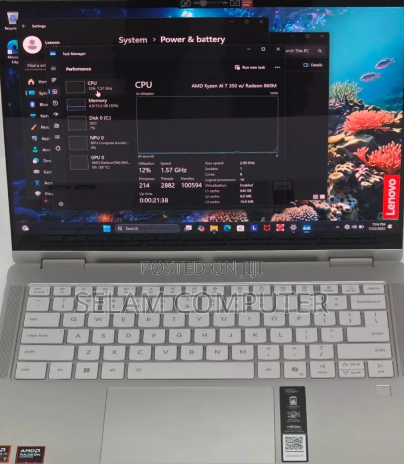 New Laptop Lenovo Yoga 7i 16GB AMD Ryzen 7 SSD 1T