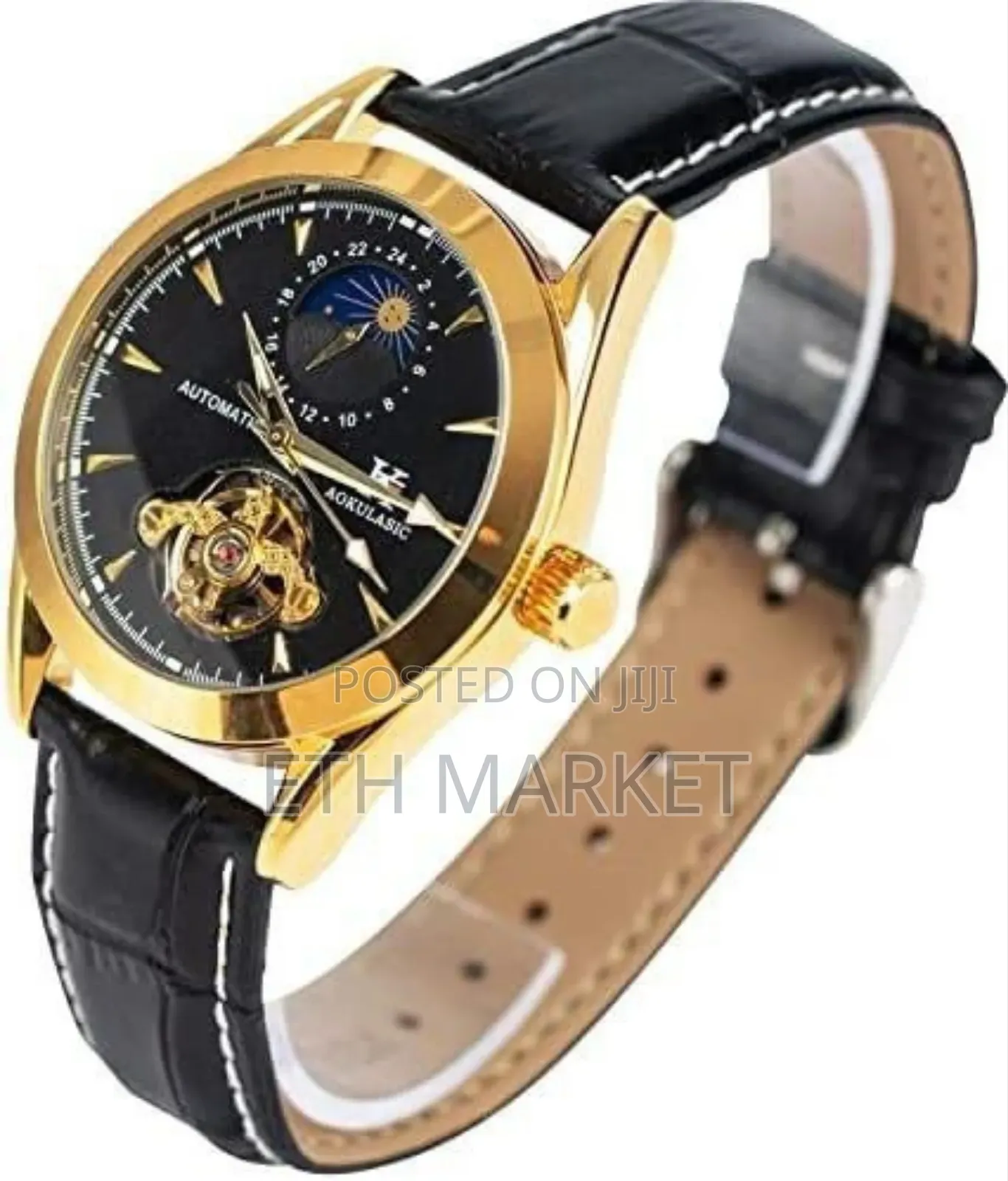 Aokulasic Fashion Casual Trend Men's Leather Band Automatic