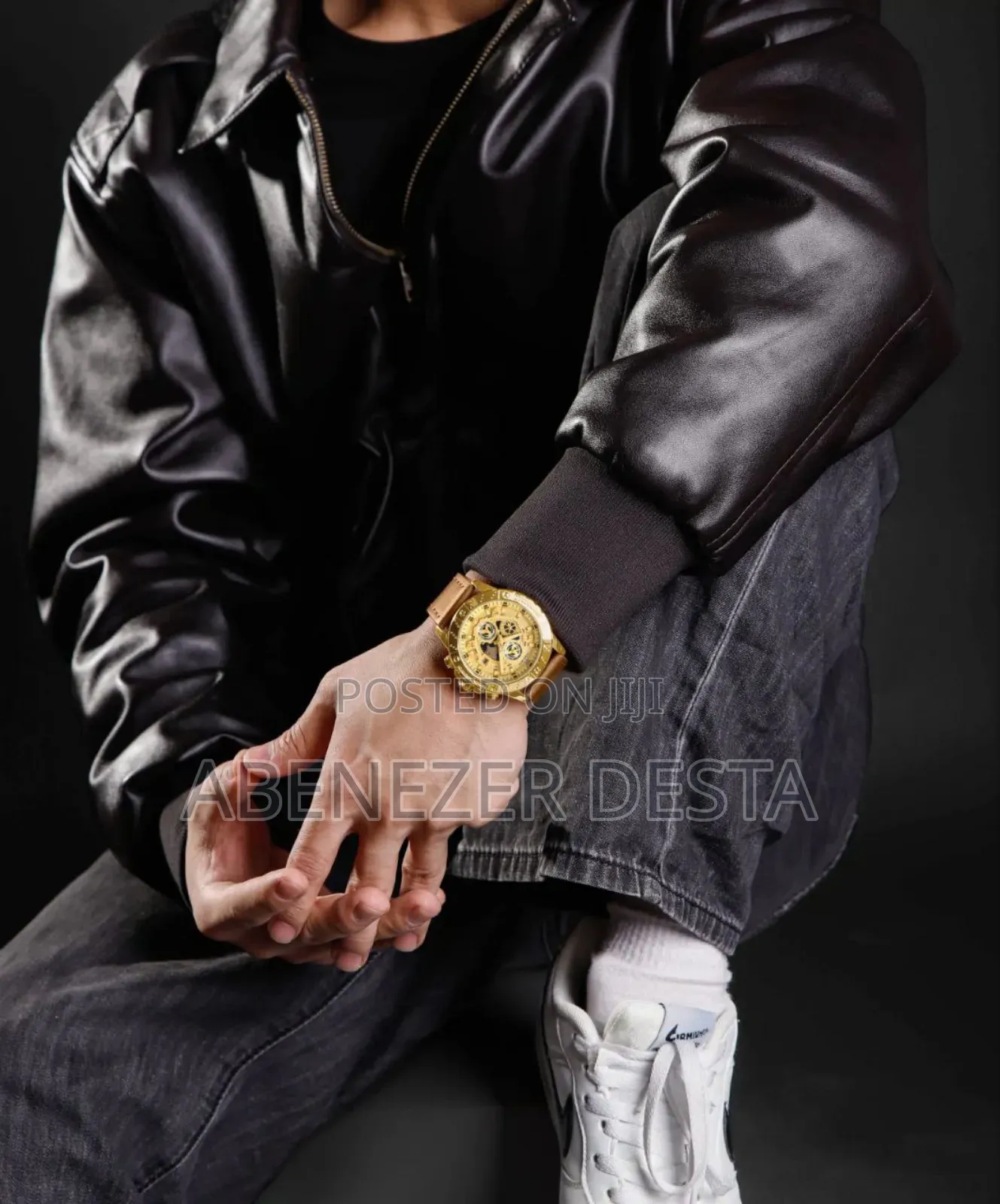 Naviforce Golden Watch Genuine Leather Waterproof Quartz