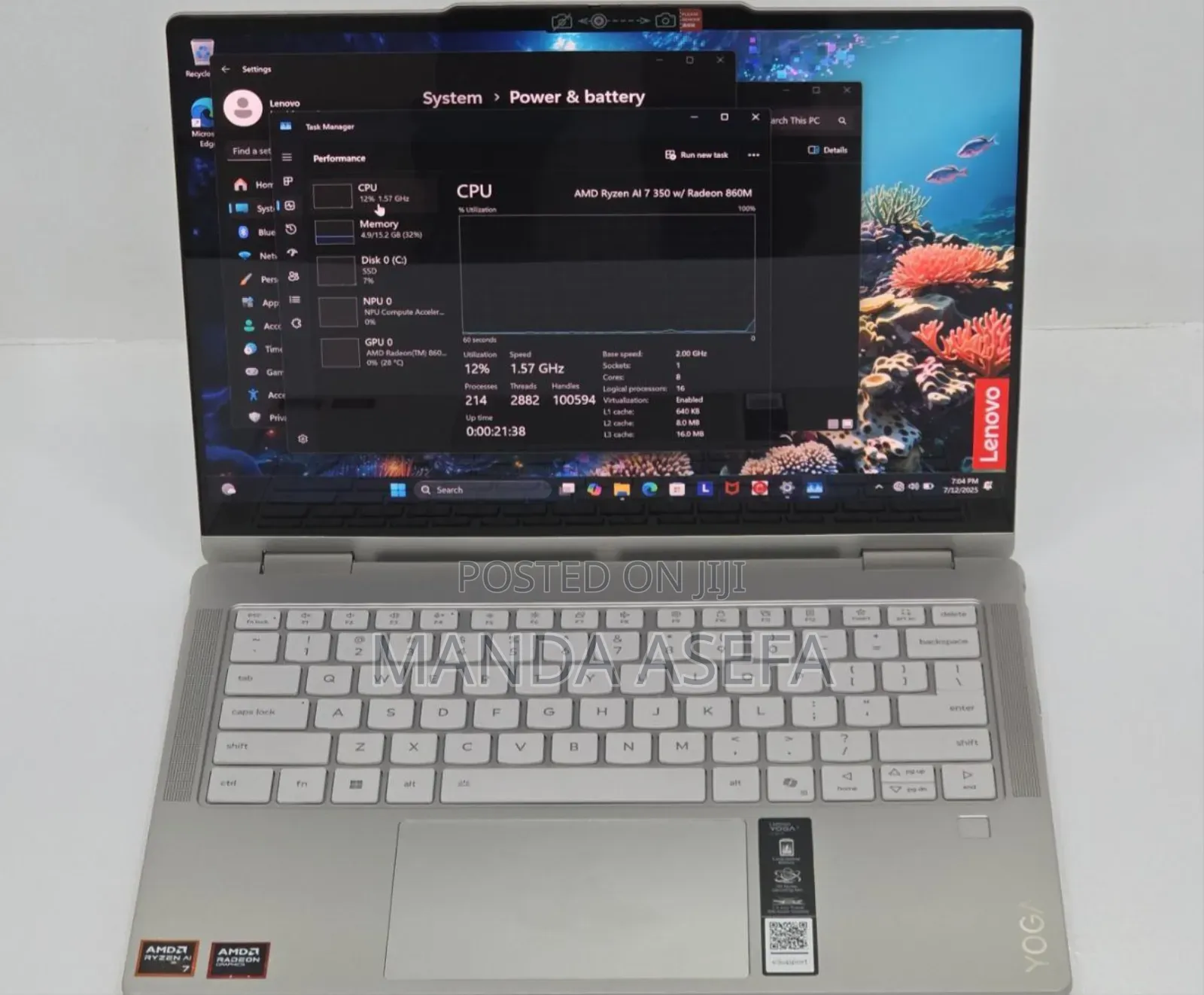 New Laptop Lenovo Yoga 7i 16GB AMD Ryzen 7 SSD 1T