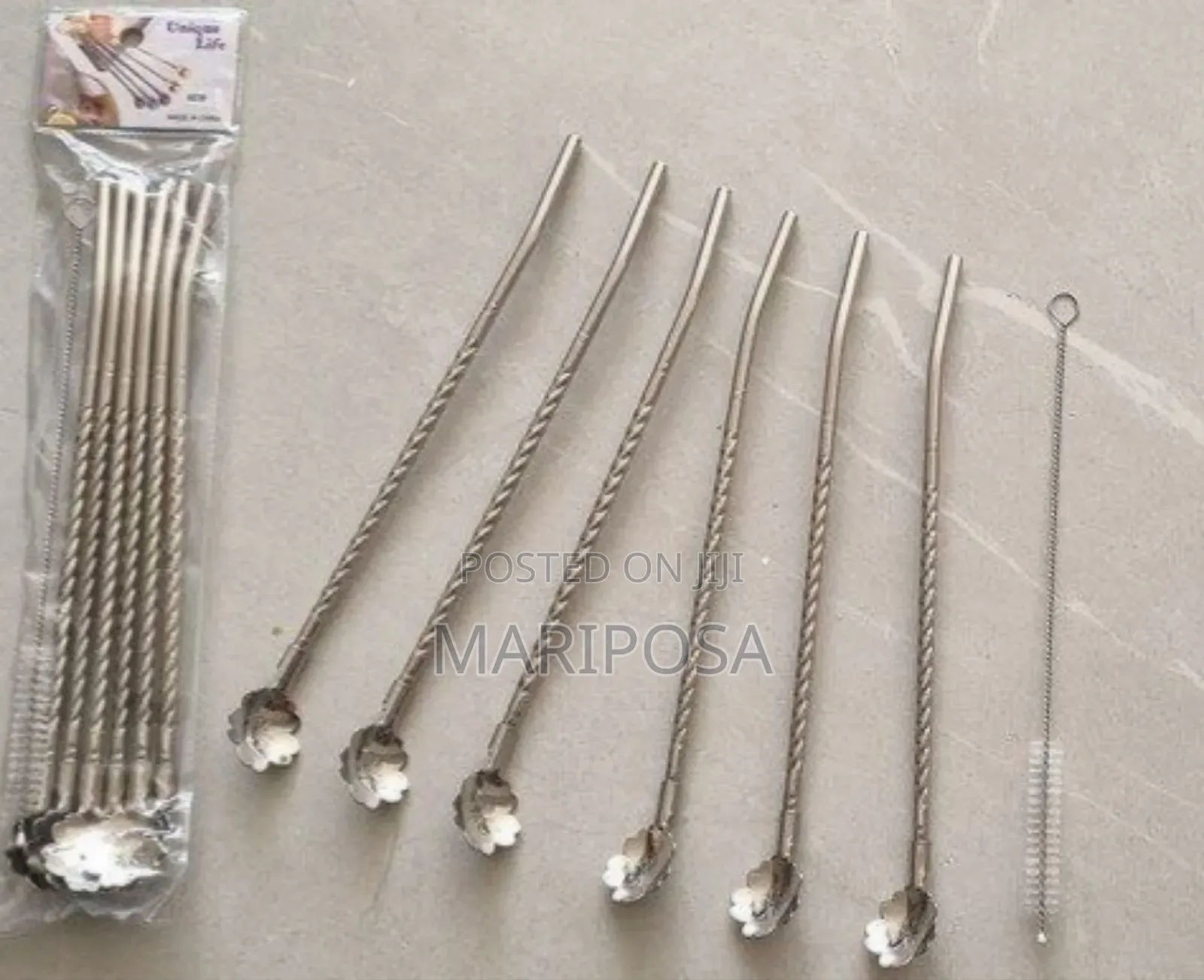 6pcs Reusable Drinking Stainless Straws With Cleaning Brush