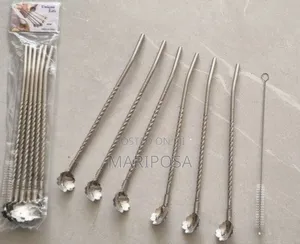6pcs Reusable Drinking Stainless Straws With Cleaning Brush