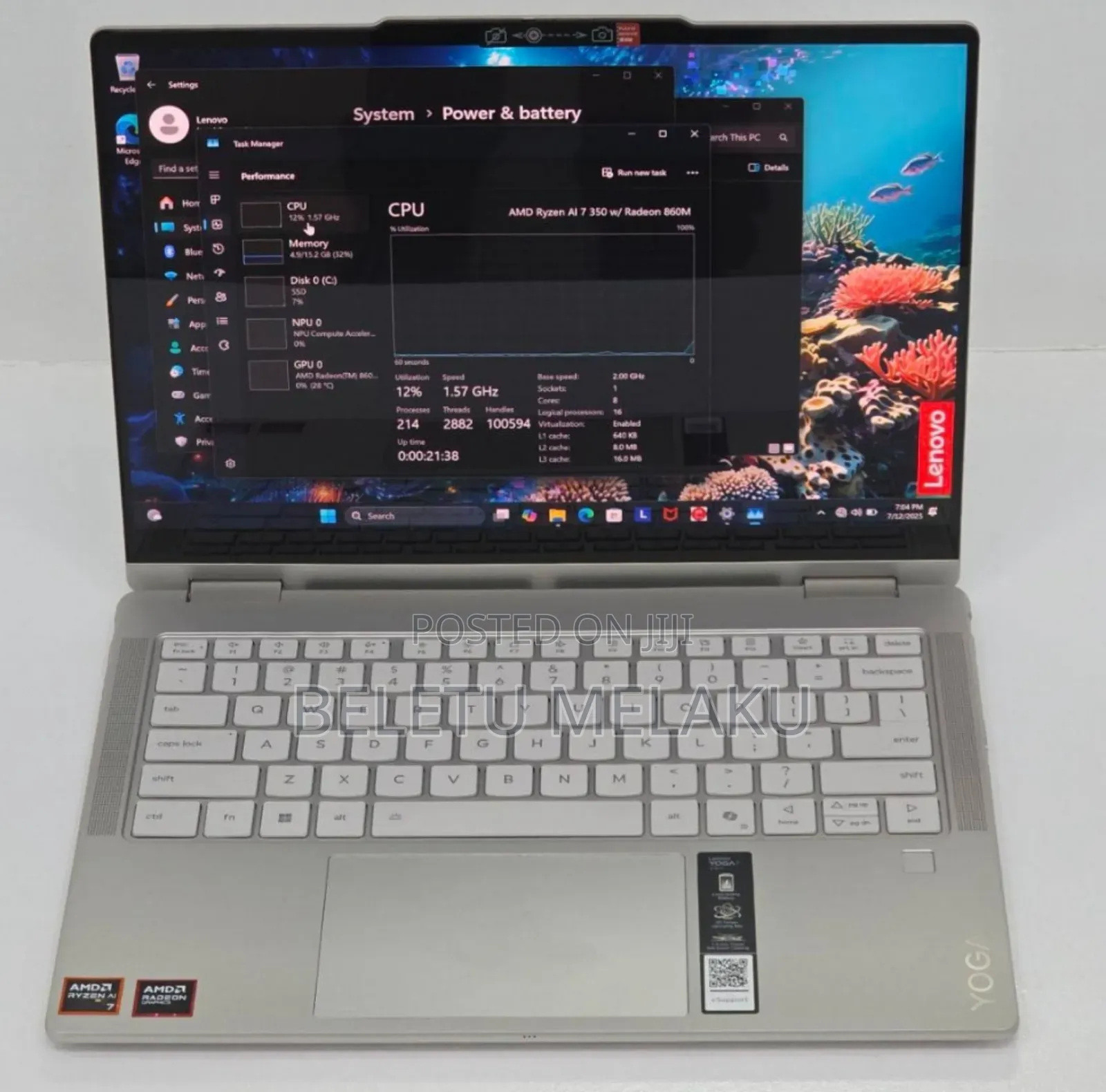 New Laptop Lenovo Yoga 7i 16GB AMD Ryzen 7 SSD 1T