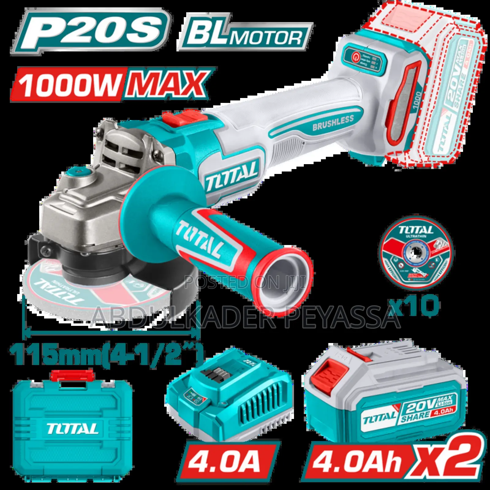 Total Chargible Grinder 20v 1000w