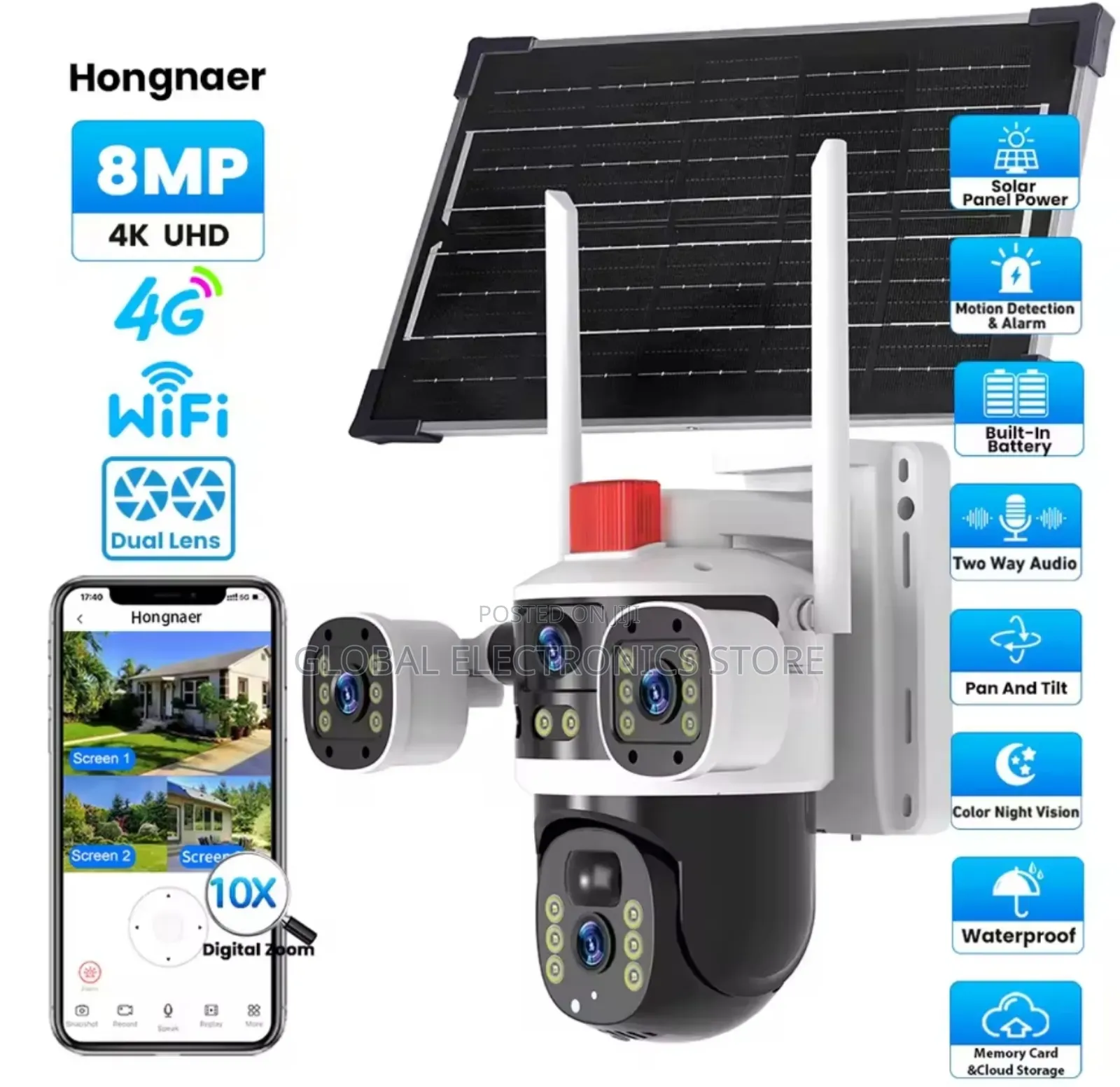 5g 8mp Solar 4 Lens Camera Solar Powered 5g Sim Support