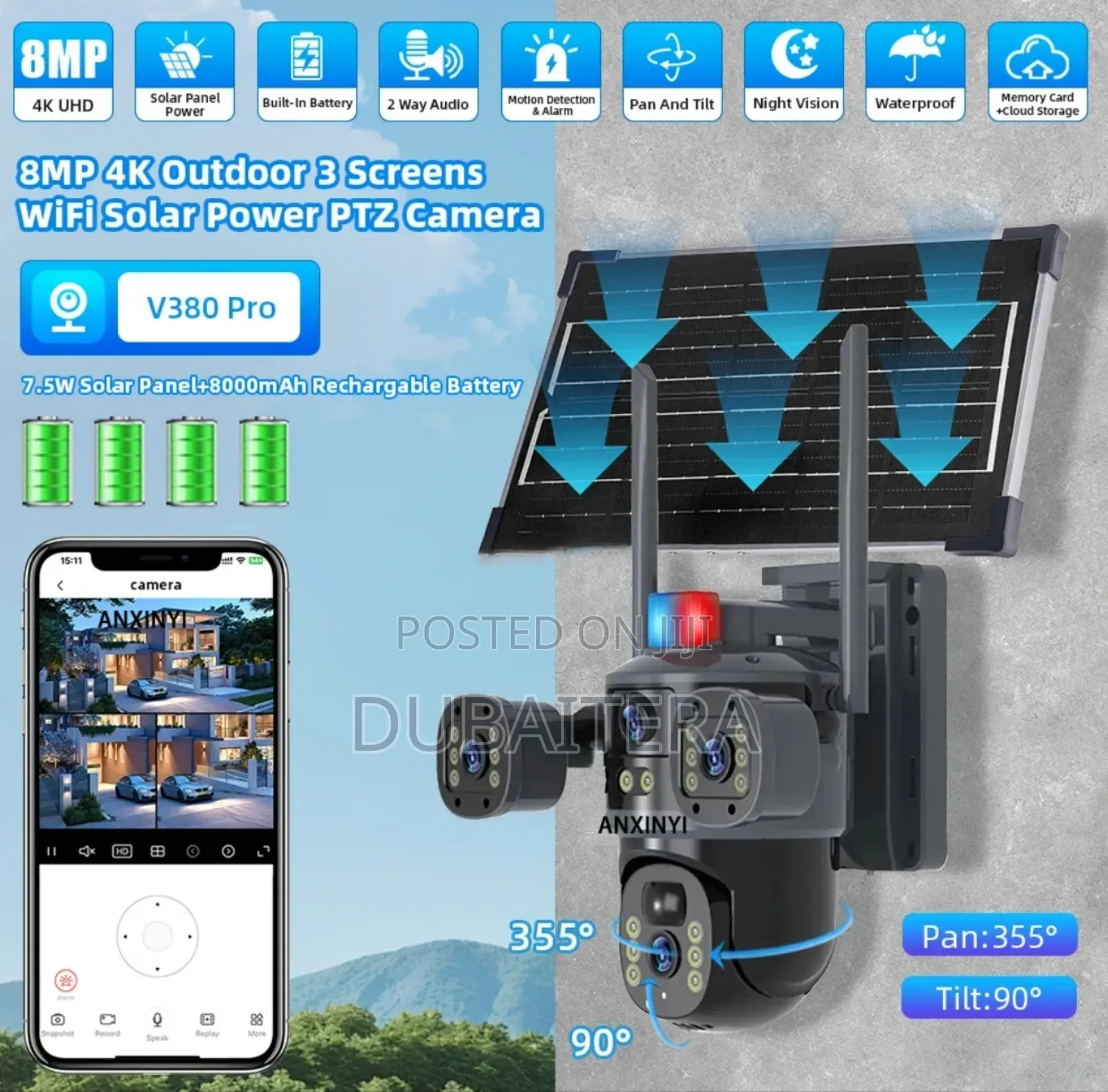 8mp 5g Sim Support Ai PTZ 4 Lens Camera (Solar Powered )
