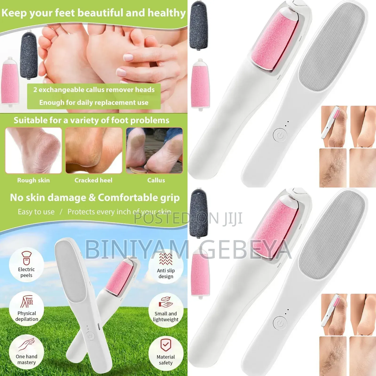 የሴት እግርን የሚያሳምር 2in1 Electric Foot Grinder Hair Remover
