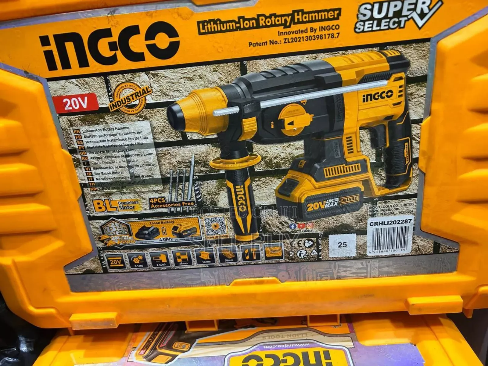 Ingco 20v Lithium-Ion 4.0 Ah Cordless Rotary Hammer Drill