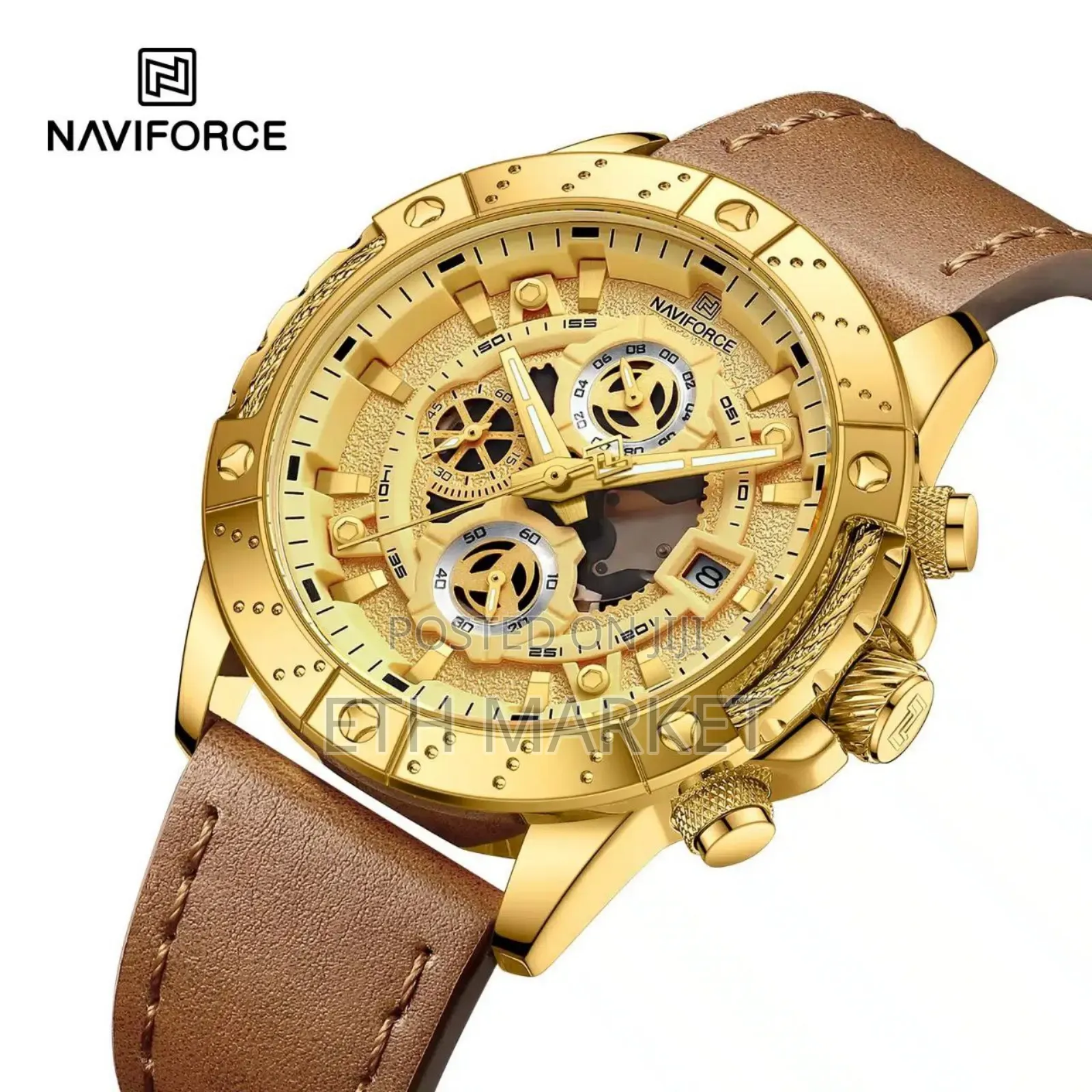 Naviforce Stainless Steel Analog Quartz Watch for Men-Gold